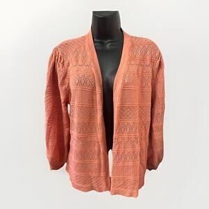 A Love Story Women’s XL Peach Open Front Pointelle Knit Cardigan Sweater